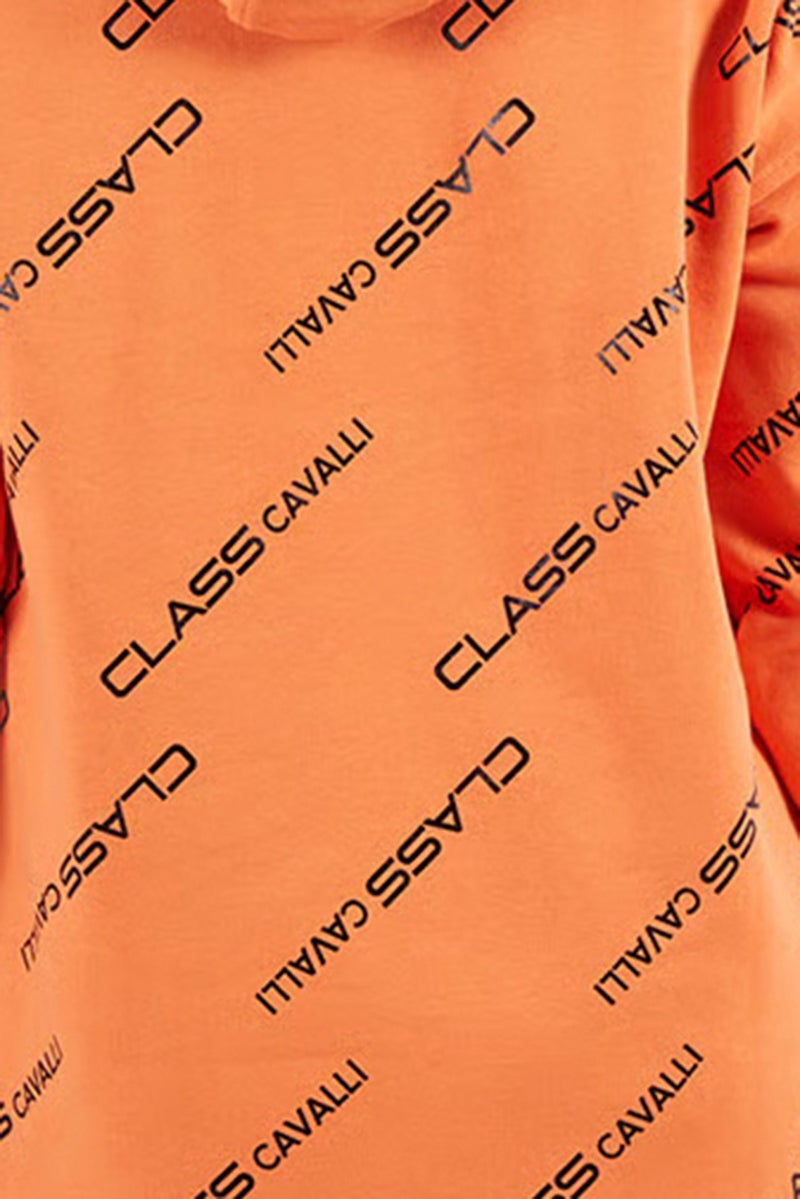 Cavalli Class Women Allover Print Long Sleeve Sweater Dress, Orange - Image 5